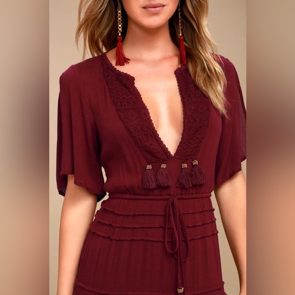 Lulu's Burgundy Maxi Dress - Picture 4 of 16